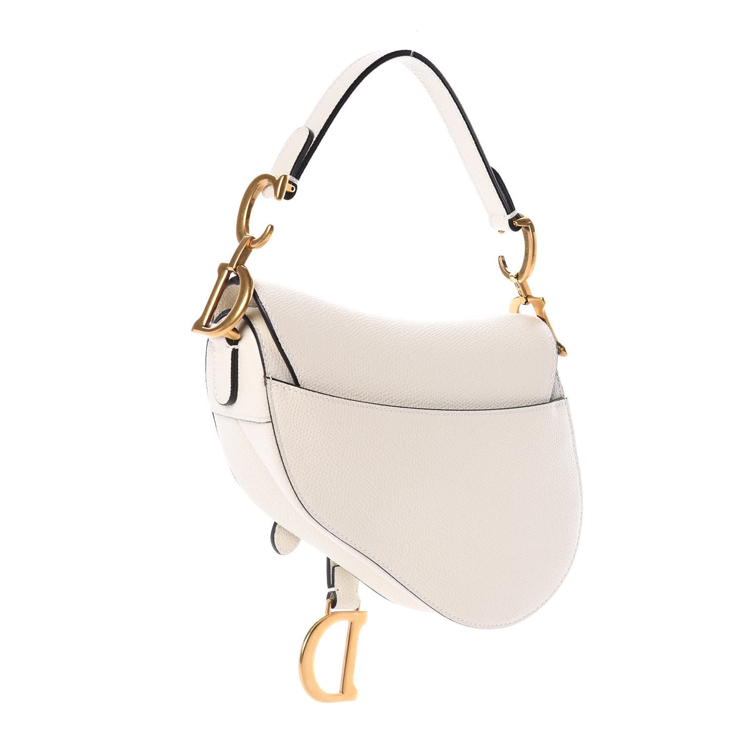 Grained Calfskin Mini Saddle Bag White