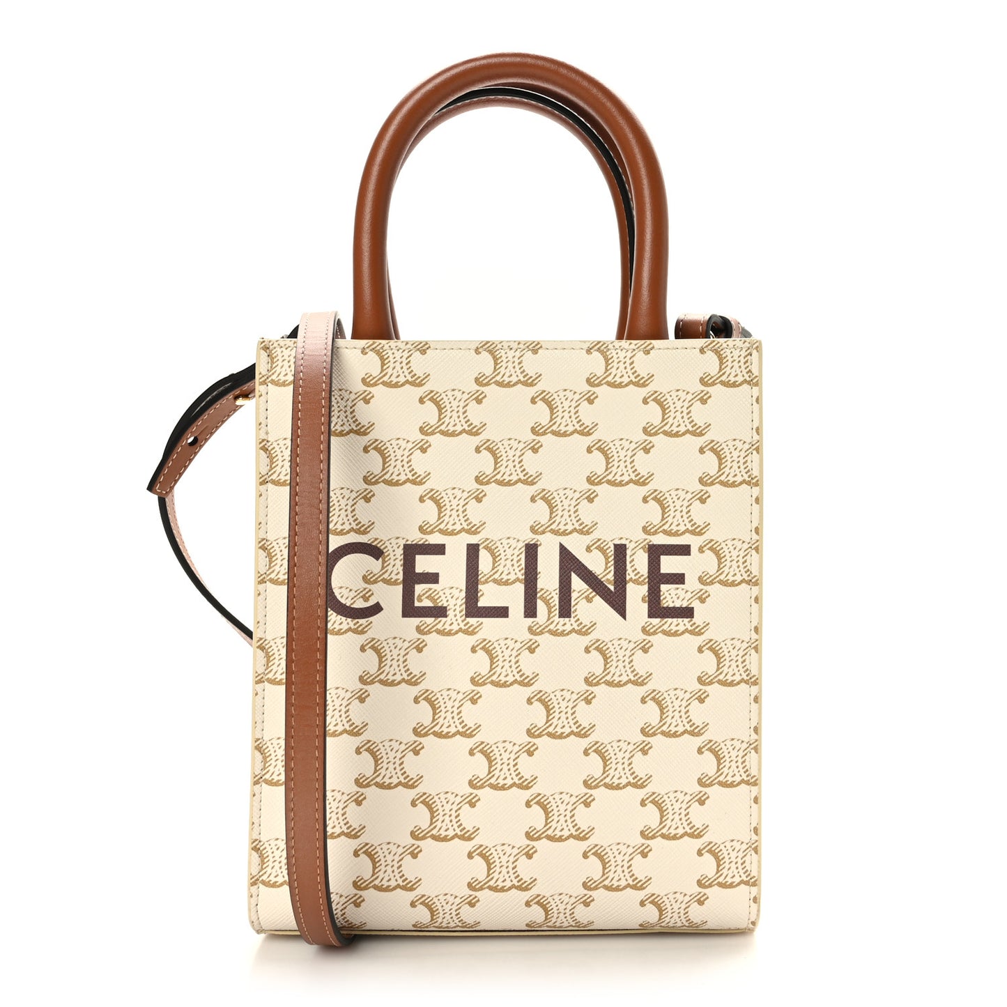 Triomphe Canvas Calfskin Mini Vertical Cabas White