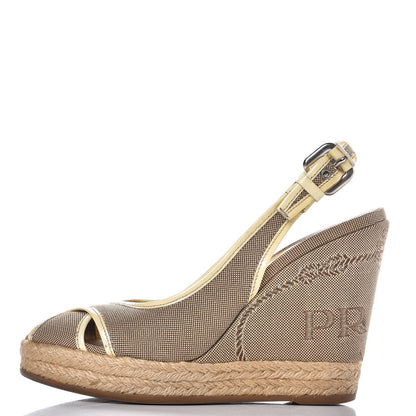 Prada Jacquard Logo Wedge Sandals 35.5 Corda Yellow 1 of 11