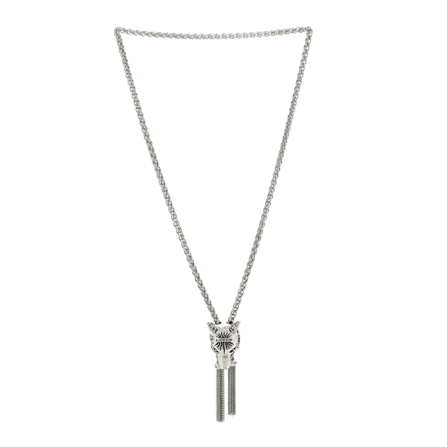 Sterling Silver Anger Forest Wolf Lariat Necklace
