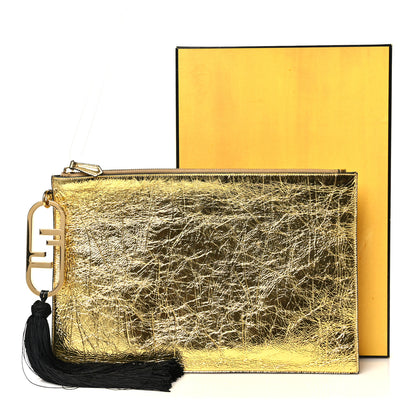 Fendi Laminated Craquele Lambskin Large Flat Pouch  Gold 8 of 8