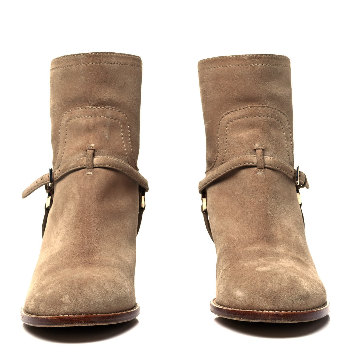 Calfskin Suede Rider Ankle Boots 39.5 Beige