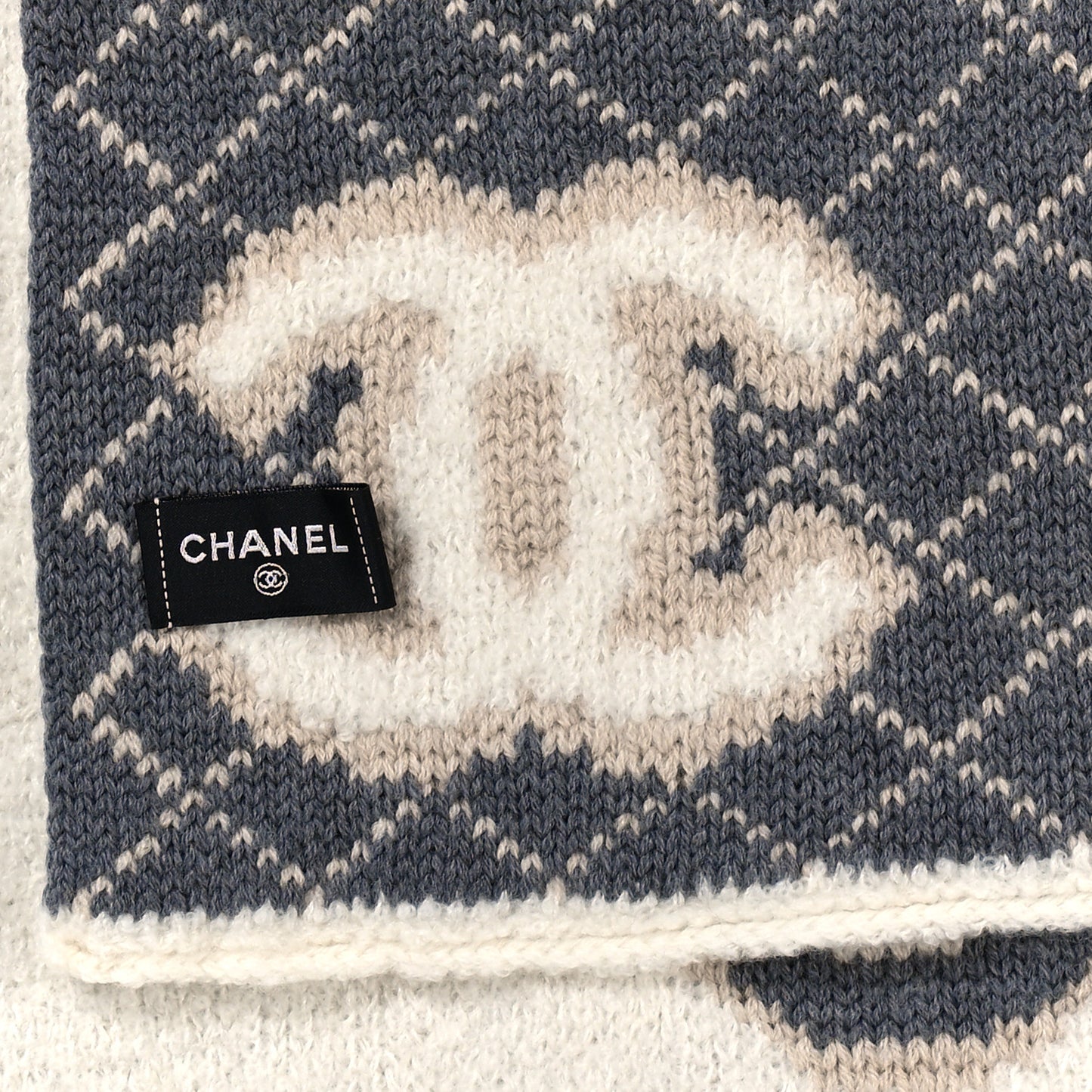 Wool Cashmere CC Scarf White Grey