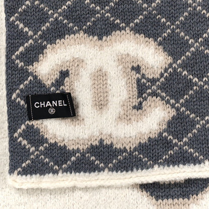 Chanel Wool Cashmere CC Scarf White Grey 3 of 4