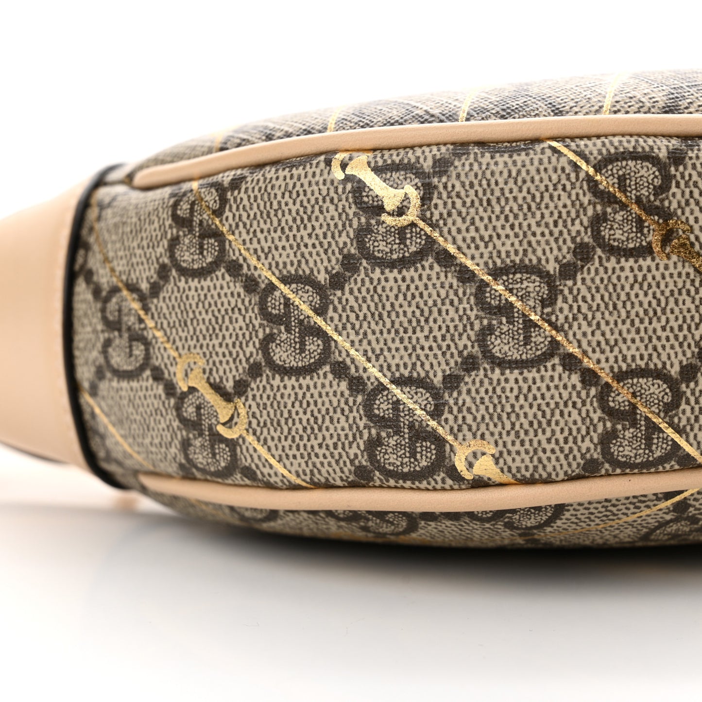 GG Supreme Monogram Calfskin Horsebit Print Mini Ophidia Half Moon Hobo Beige Ebony Light Pink