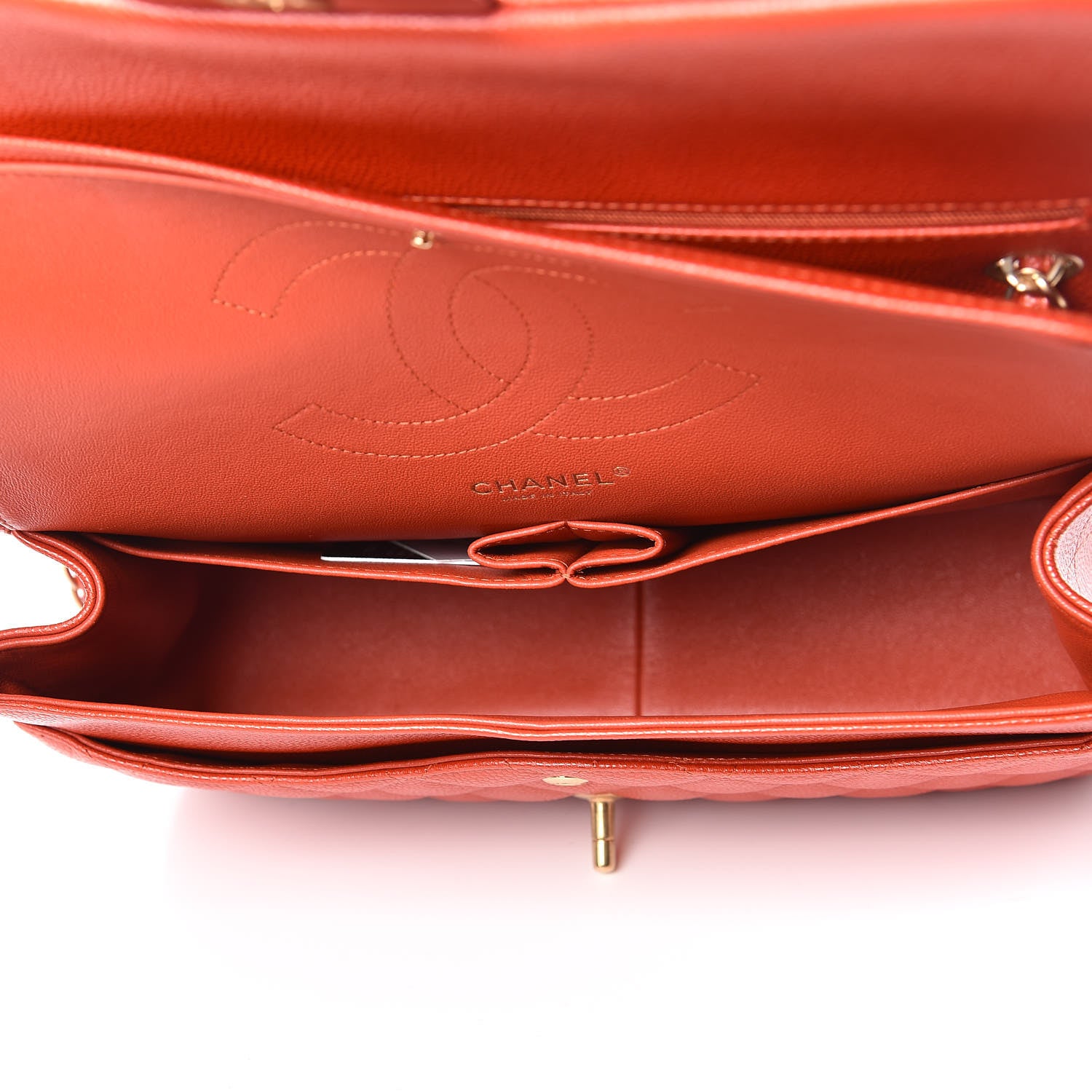 Chanel Pearly Caviar Quilted Jumbo Double Flap Orange 7 of 12