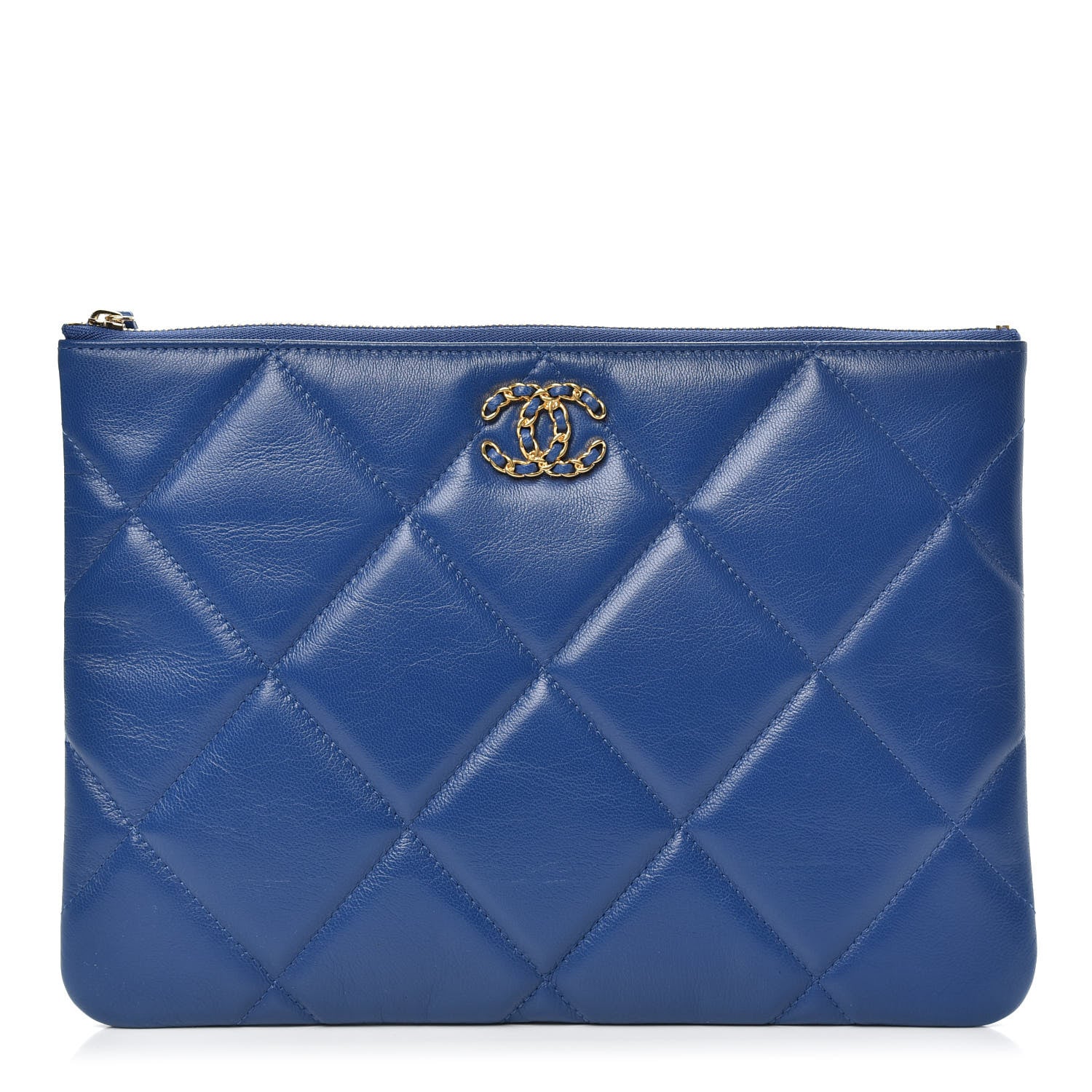 Chanel Goatskin Quilted Large Chanel 19 Pouch Dark Blue 1 of 9