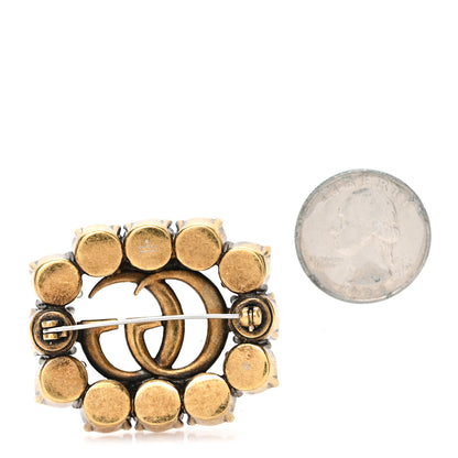 Gucci Metal Crystal Double G Brooch Aged Gold 2 of 3