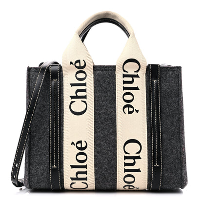 Chloe Felt Calfskin Small Woody Ribbon Tote With Strap Cashmere Grey 1 of 12