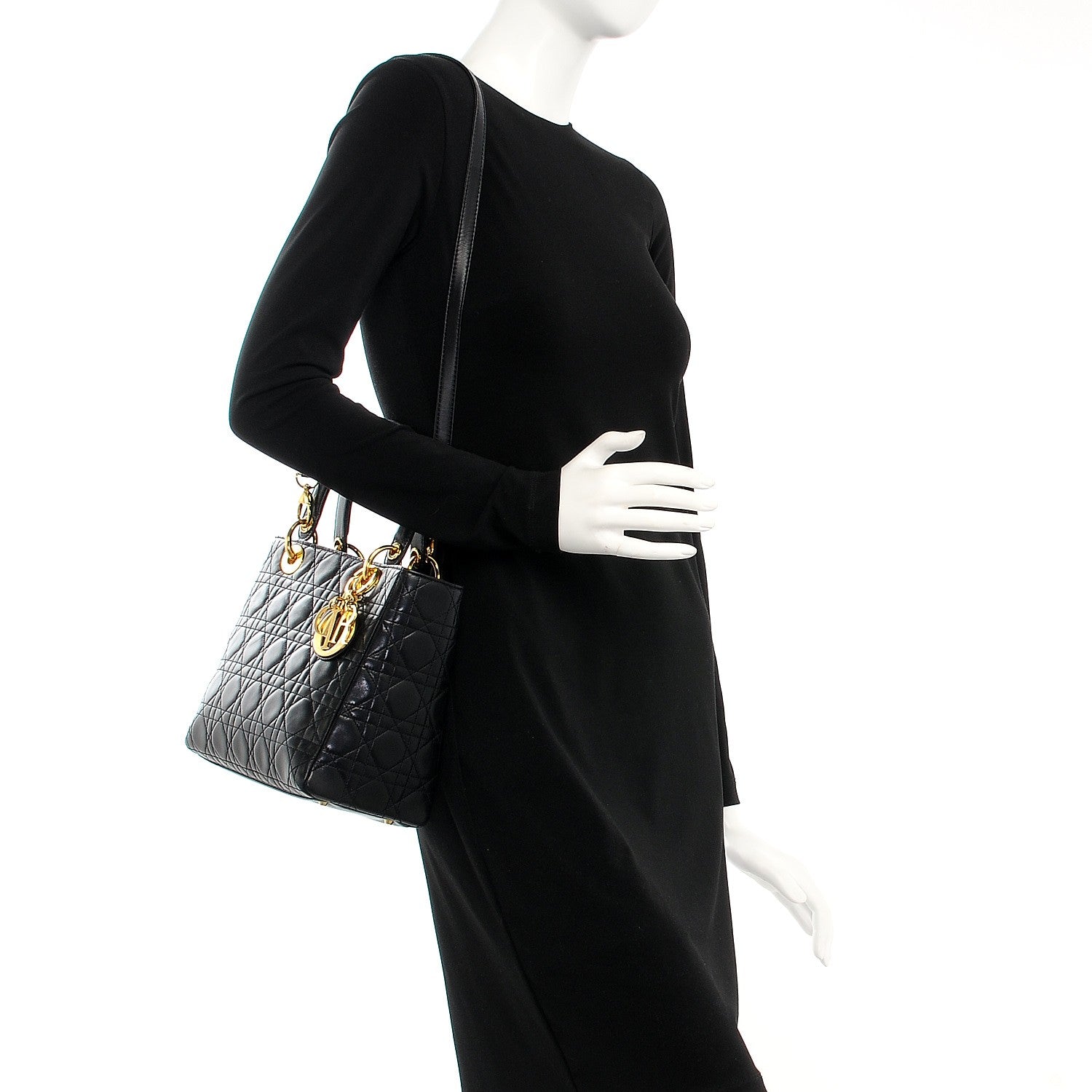 Christian Dior Lambskin Cannage Medium Lady Dior Black 2 of 8