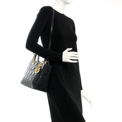 Christian Dior Lambskin Cannage Medium Lady Dior Black 2 of 8