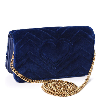 Gucci Velvet Matelasse GG Marmont Mini Bag Cobalt Blue 2 of 9