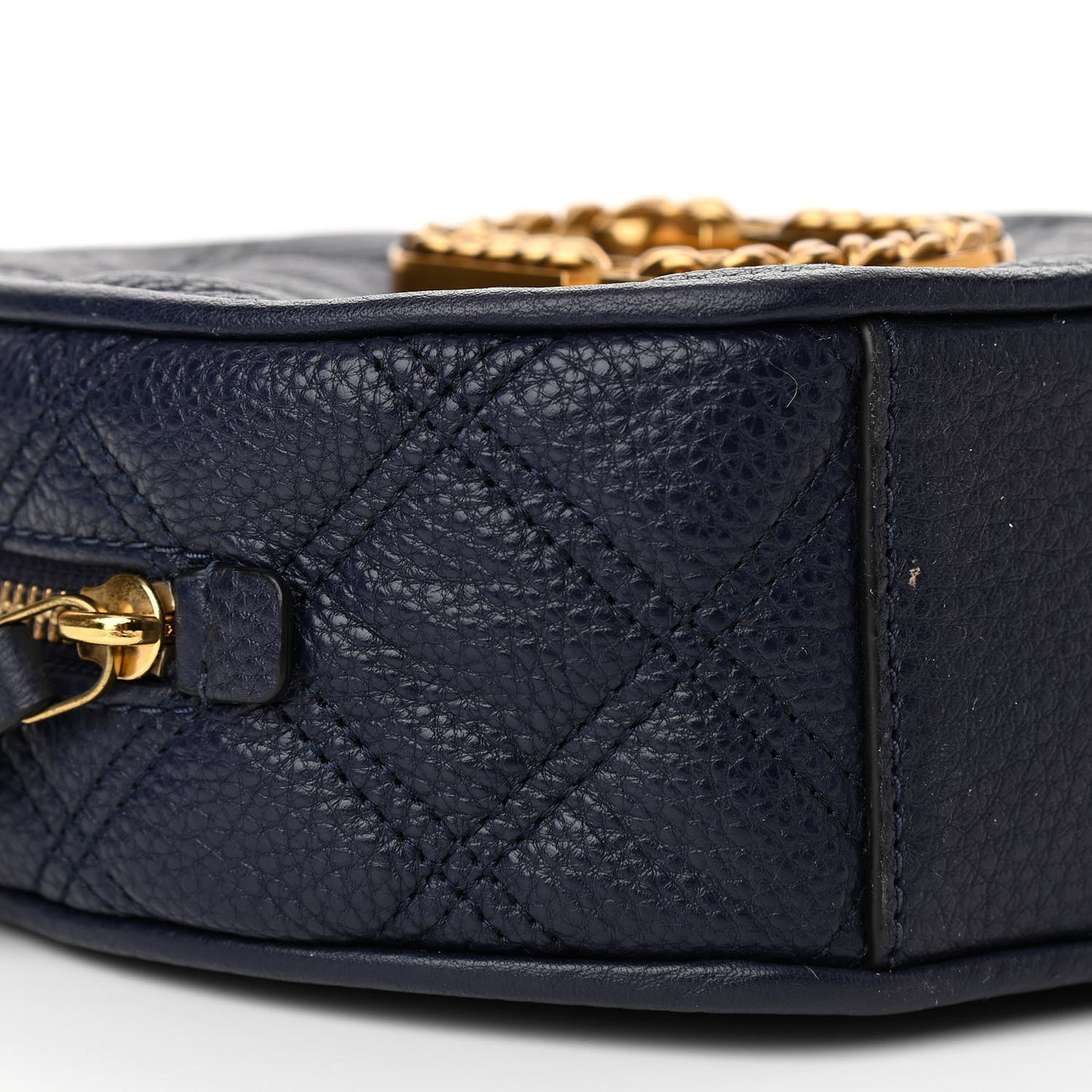 Grained Calfskin Quilted The Status Round Crossbody Navy