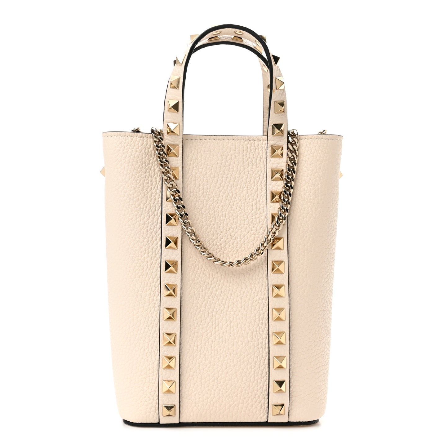 Pebbled Calfskin Rockstud North South Crossbody Bag Light Ivory