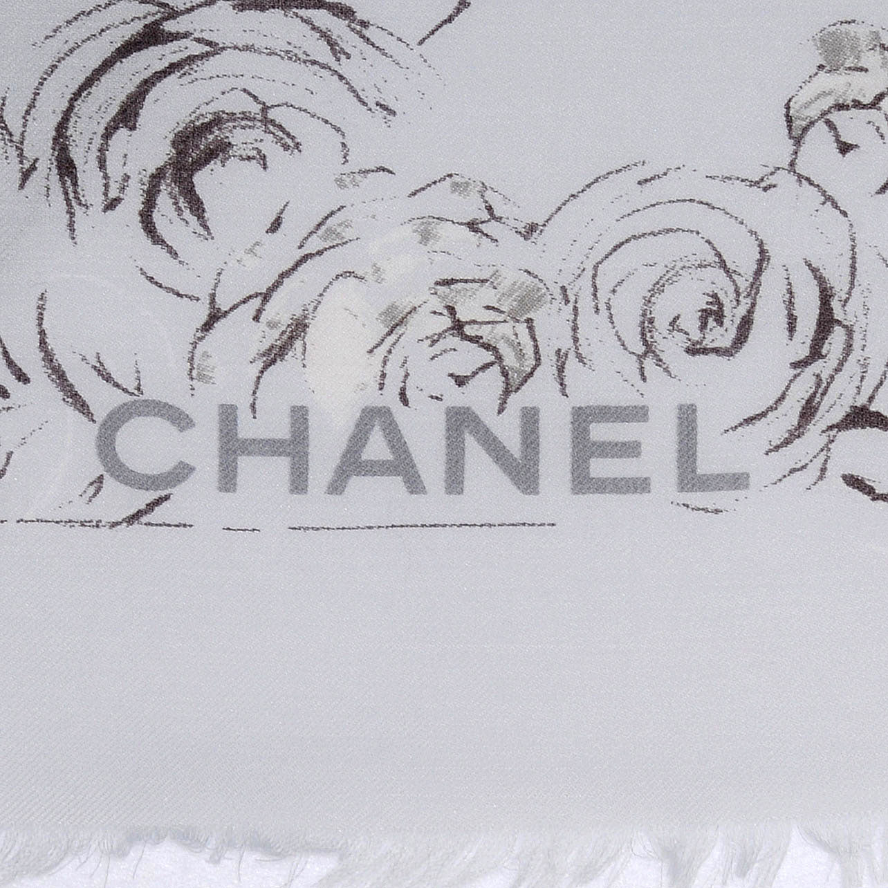Chanel Cashmere Silk Logo Camellia Scarf Shawl Pale Blue 3 of 5