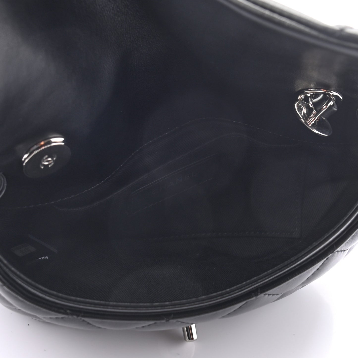 Calfskin Quilted CC Uniform Flap Belt Bag Black