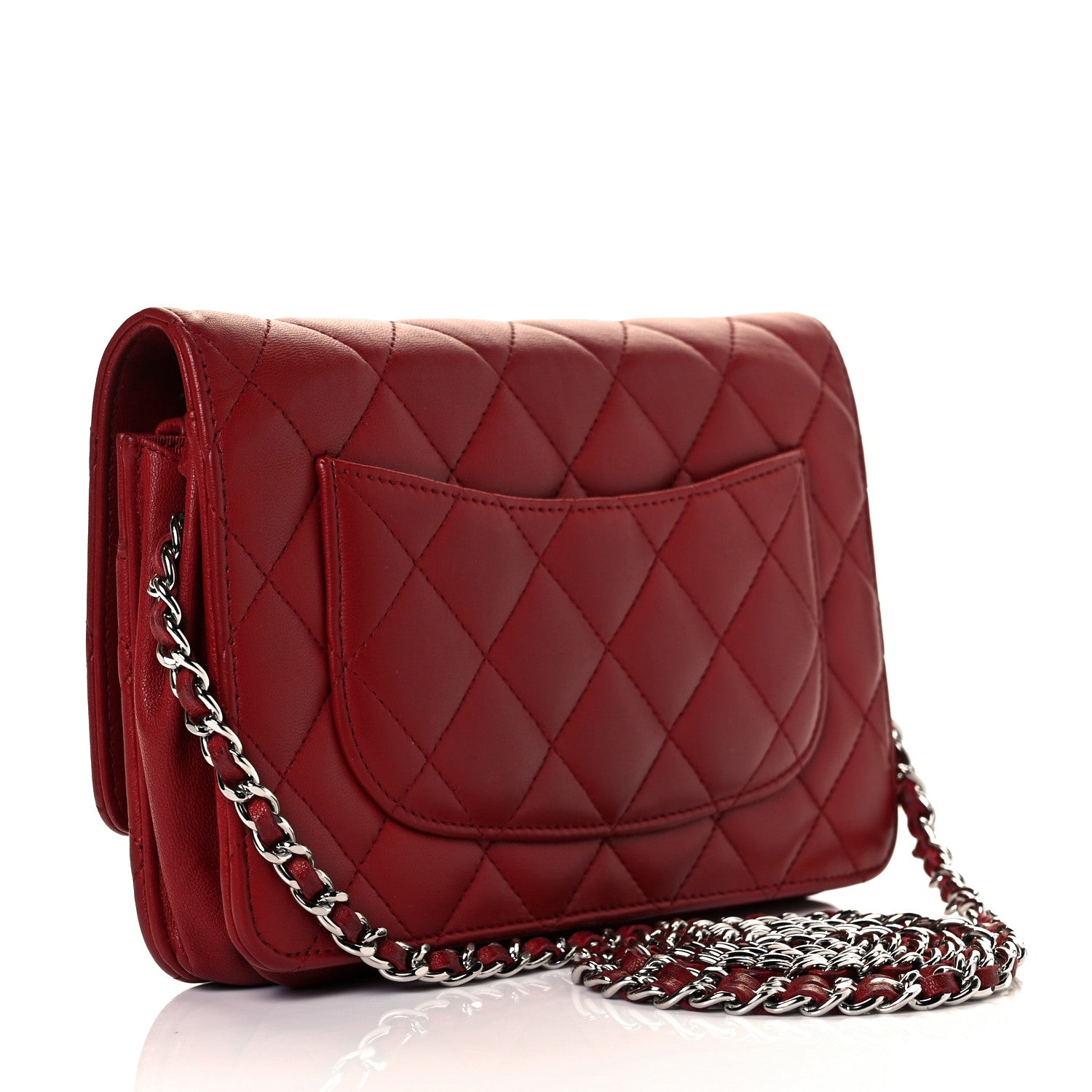 Chanel Lambskin Quilted Wallet On Chain WOC Red 7 of 28