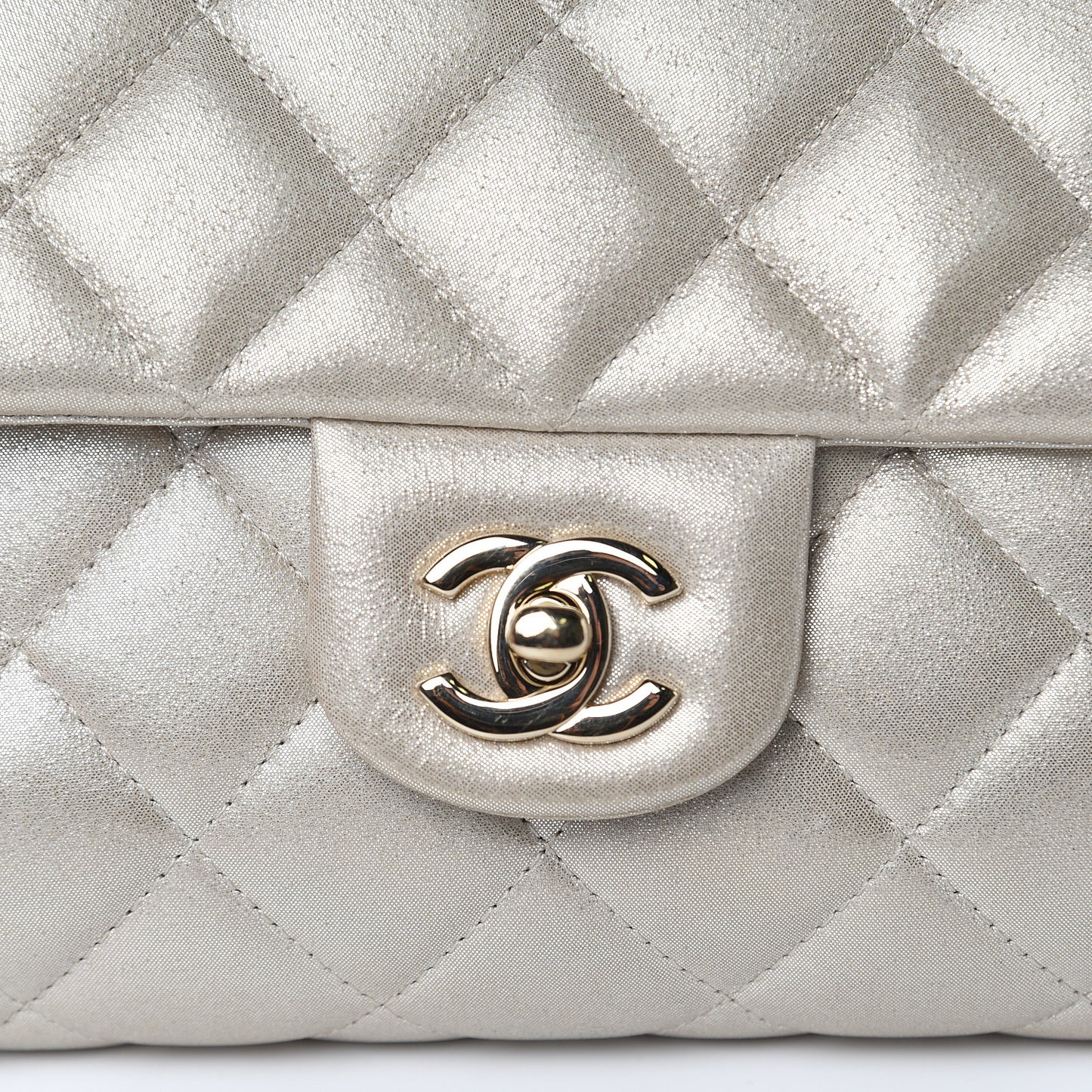 Metallic Lambskin Quilted Clutch With Chain Flap Gold