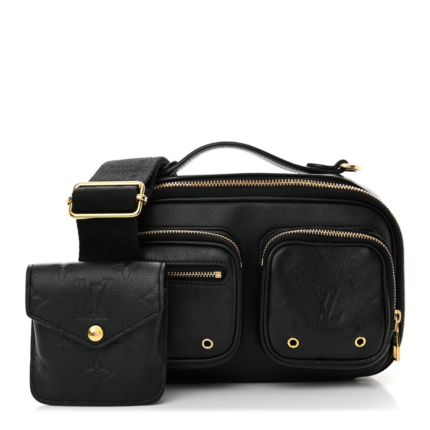Calfskin Monogram Embossed Utility Crossbody Black