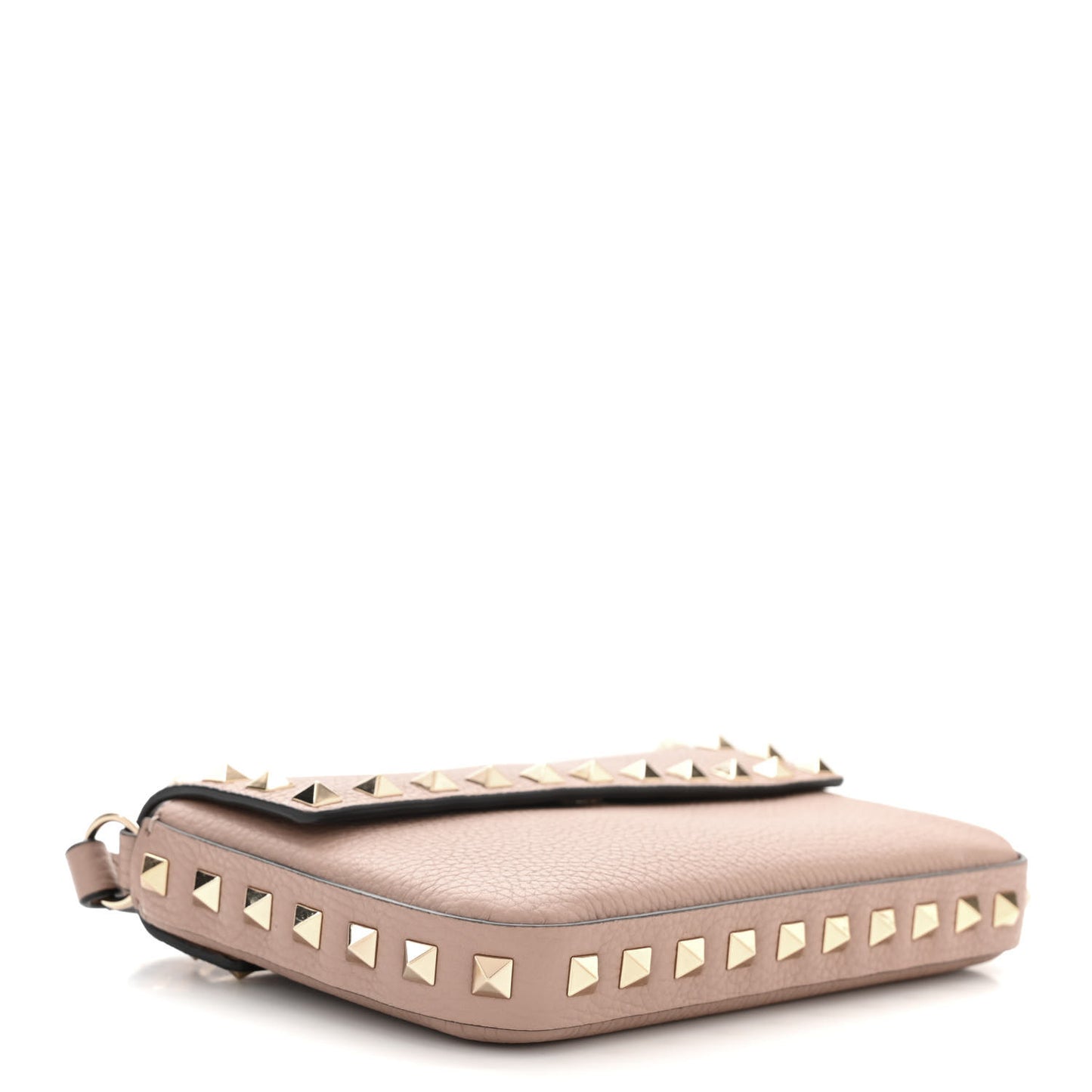 Grainy Calfskin Rockstud Crossbody Pouch Poudre