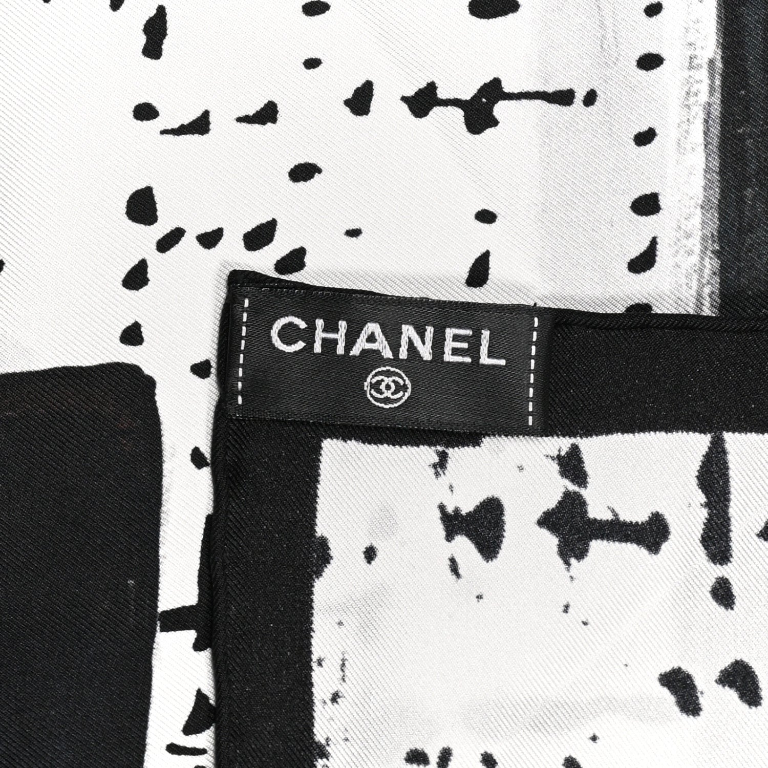 Chanel Silk CC Square Scarf Black Ivory 4 of 4