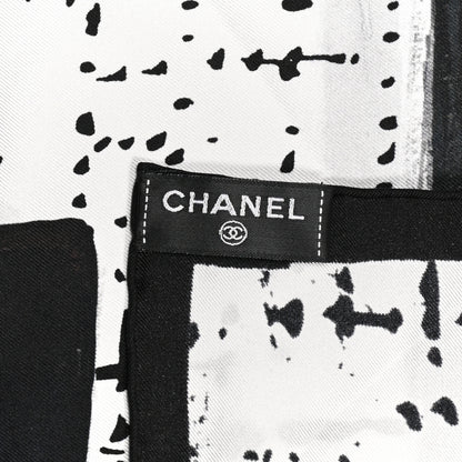 Chanel Silk CC Square Scarf Black Ivory 4 of 4