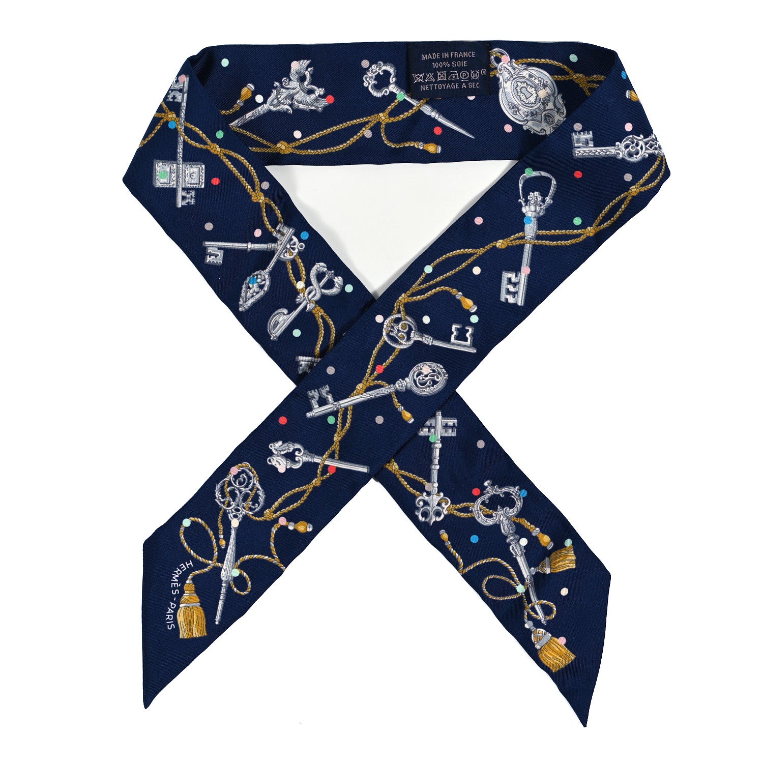 Hermes Silk Les Cles A Pois Twilly Marine Gris Argent 1 of 4