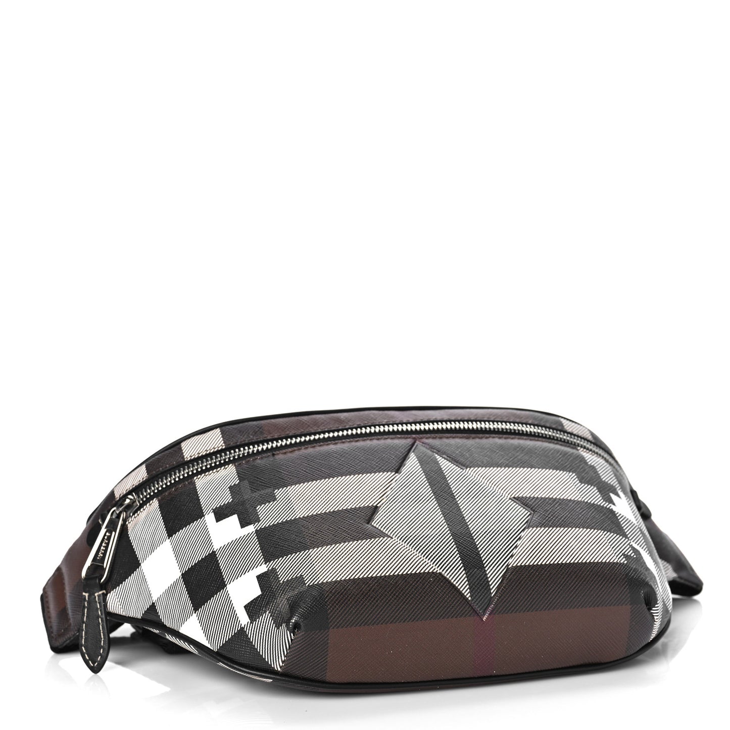 E-canvas Geometric Check Bum Bag Dark Birch Brown White