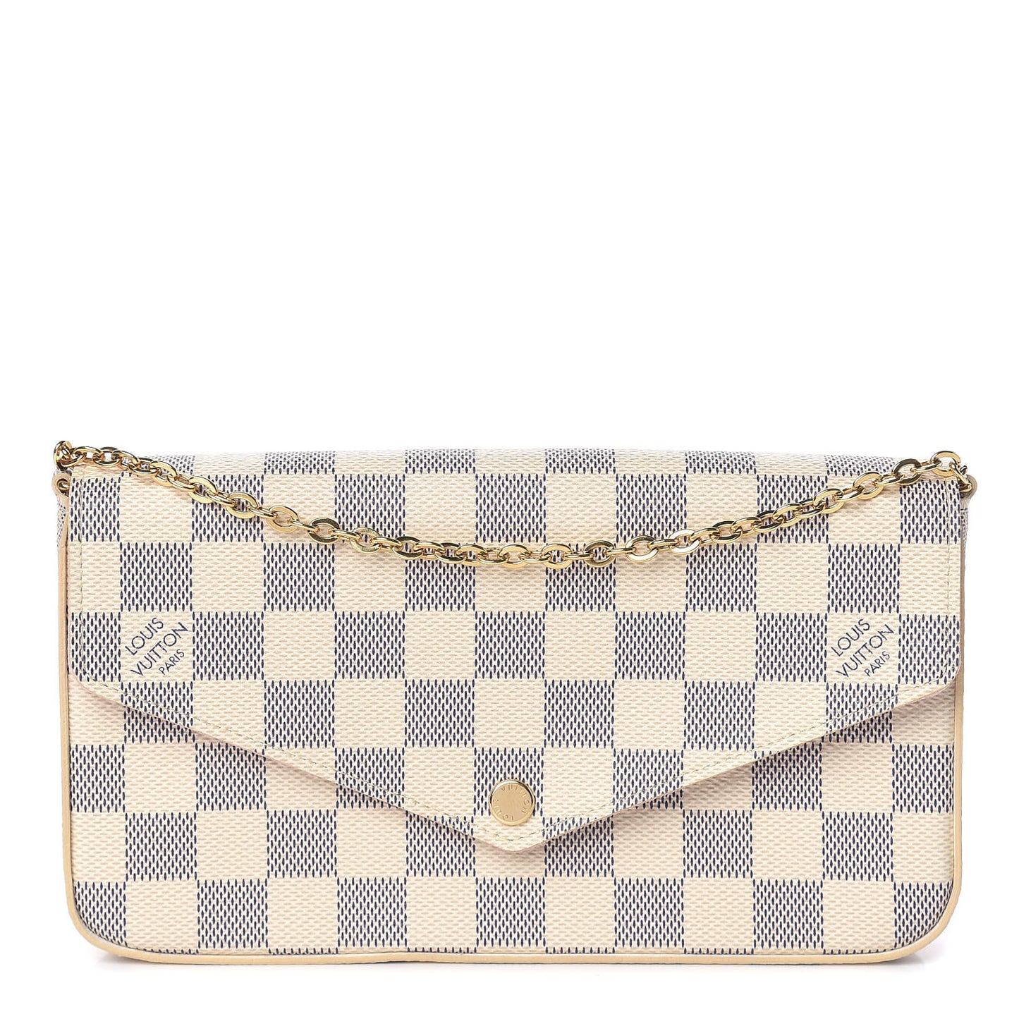 Damier Azur Pochette Felicie Chain Wallet Rose Ballerine