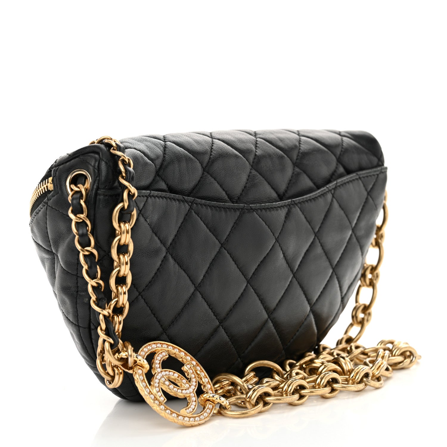 Chanel Lambskin Pearl Quilted CC Belt Bag Black 3 of 12