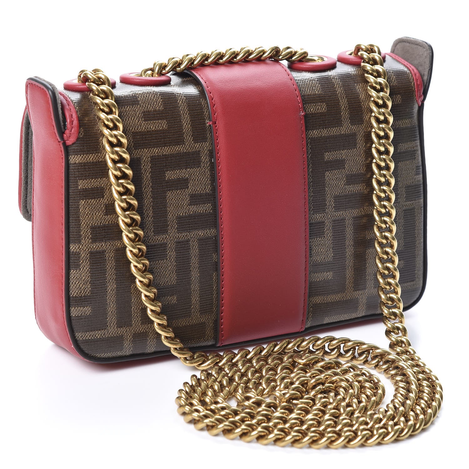 Fendi Glazed Fabric Vitello Century FF 1974 Stamp Patch Mini Double F Crossbody Bag Mogano Panna Fragola 2 of 10