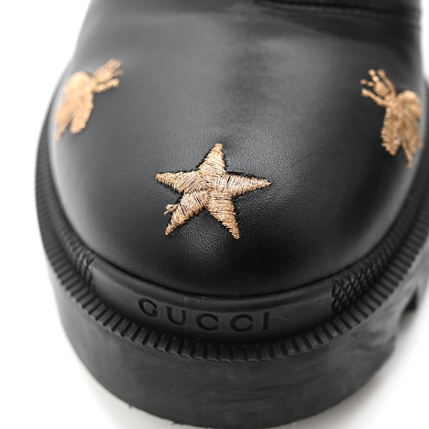 Calfskin Bee Star Embroidered Belt Ankle Boots 38 Black