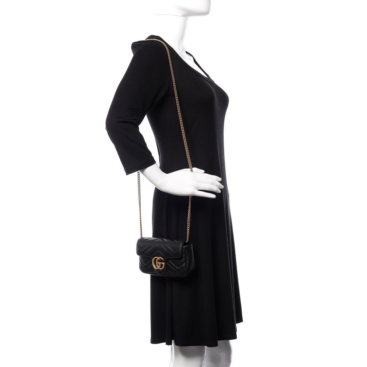 Gucci Calfskin Matelasse Super Mini GG Marmont Shoulder Bag Black 2 of 11