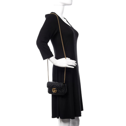 Gucci Calfskin Matelasse Super Mini GG Marmont Shoulder Bag Black 2 of 11