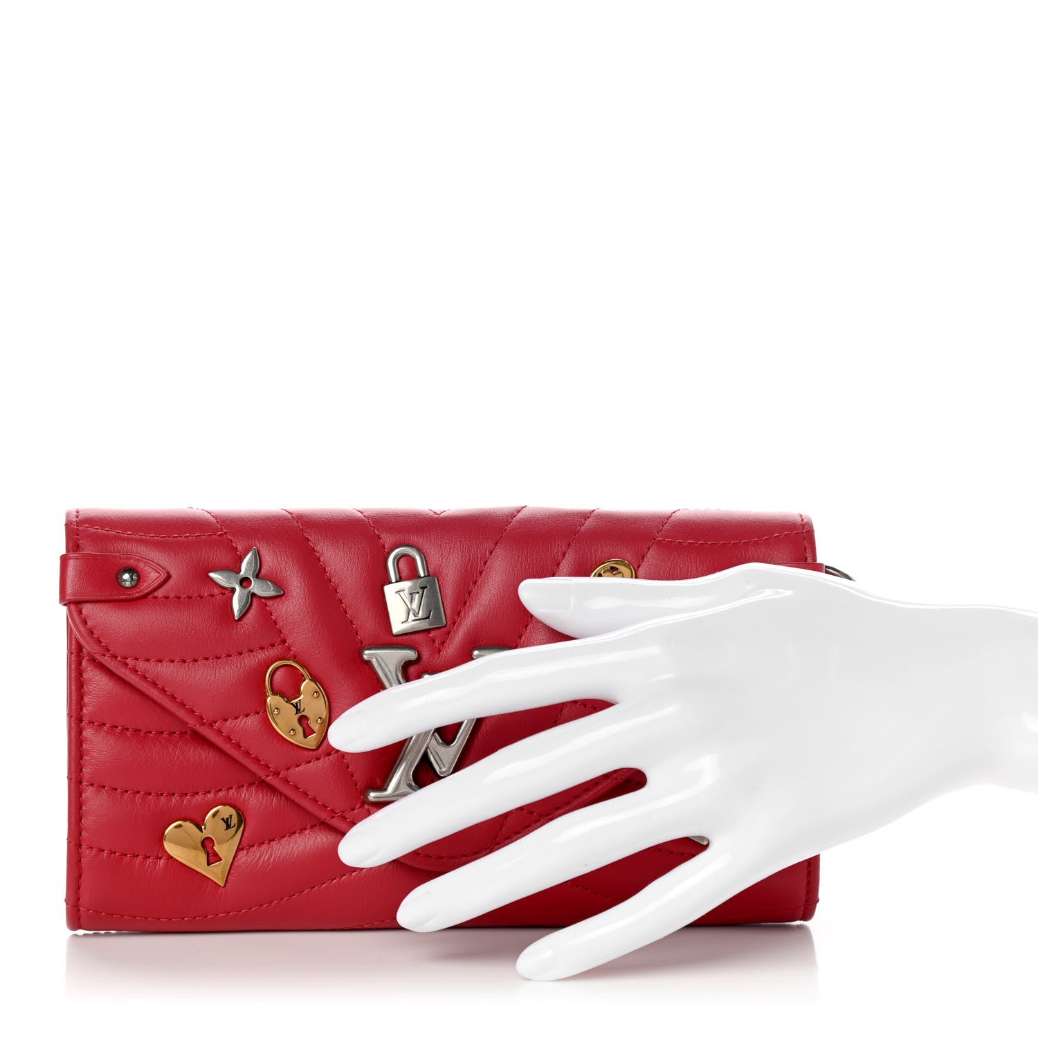 Louis Vuitton Calfskin Love Lock New Wave Long Wallet Red 2 of 8