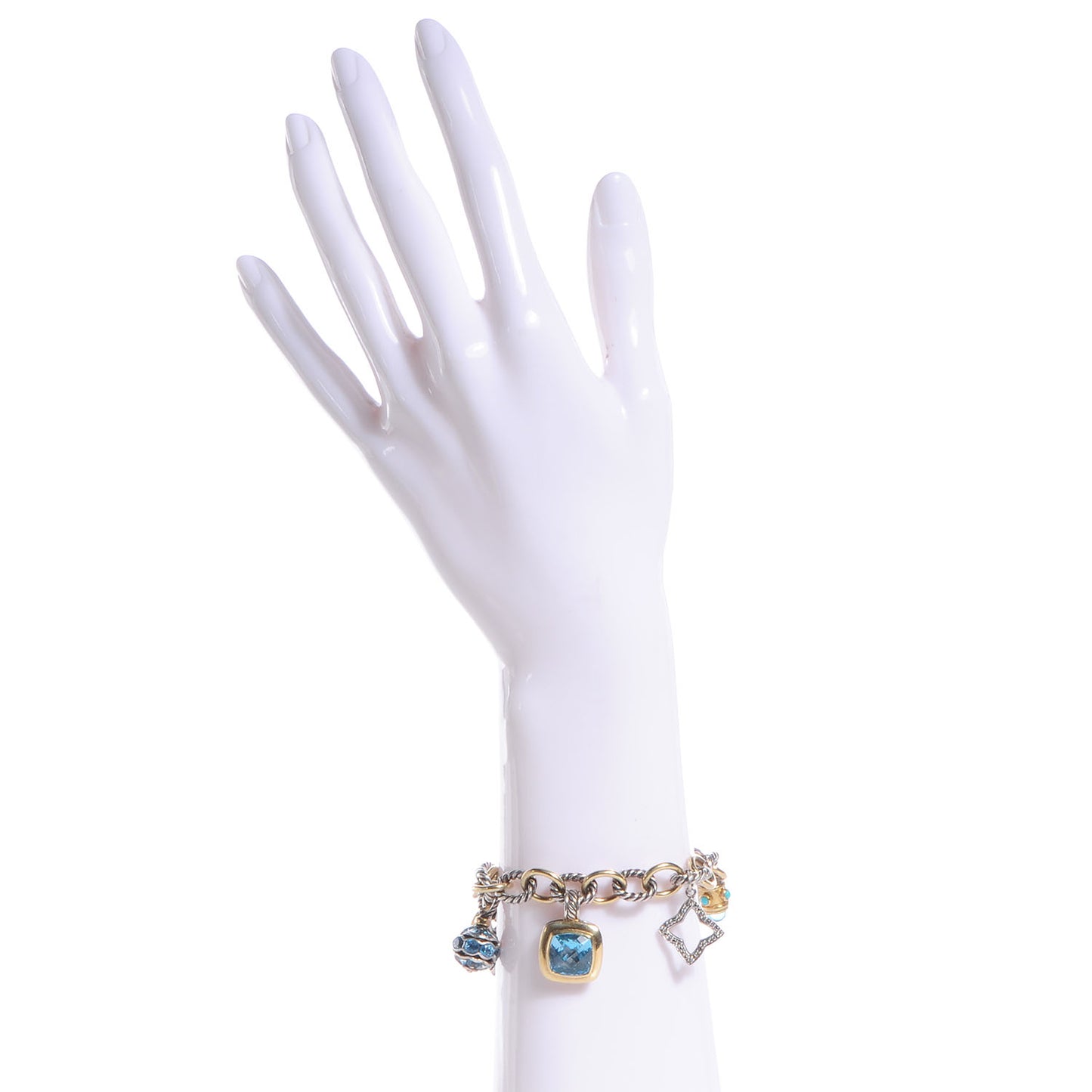 18k Gold Sterling Silver Pave Diamond Blue Topaz 25th Anniversary Charm Bracelet