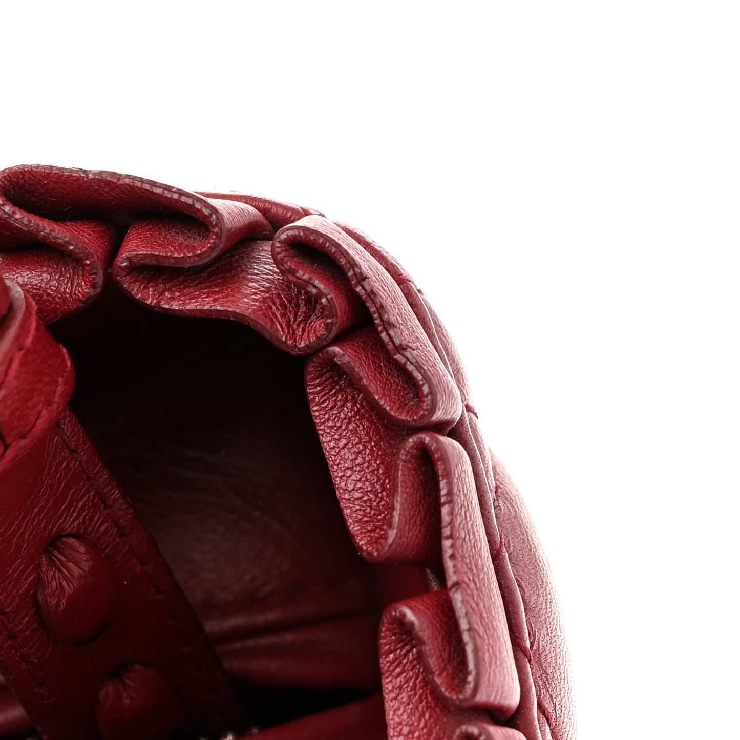 Lambskin Cannage Ruffle Trim Medium Lady Dior Burgundy