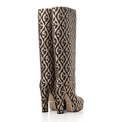 Gucci Fabric G Rhombus Print Platform Boots 35 Beige Cocoa 3 of 4