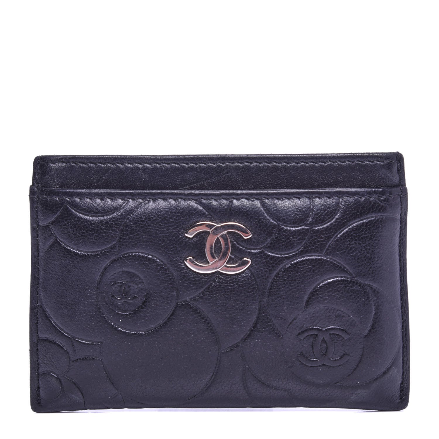 Chanel Lambskin Camellia Embossed Card Holder Black 1 of 8