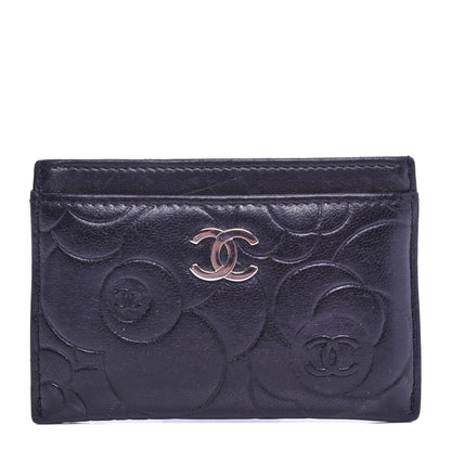 Chanel Lambskin Camellia Embossed Card Holder Black 1 of 8