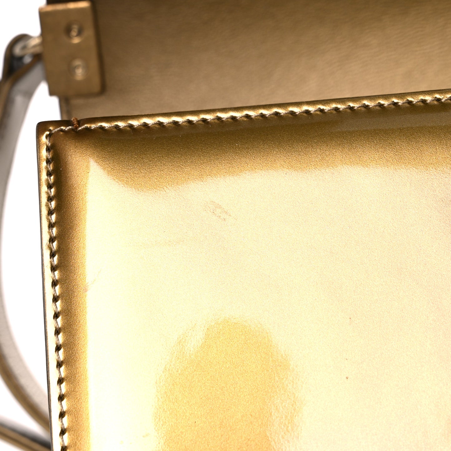 Metallic Patent Calfskin Quilted Medium Boy Flap Gold