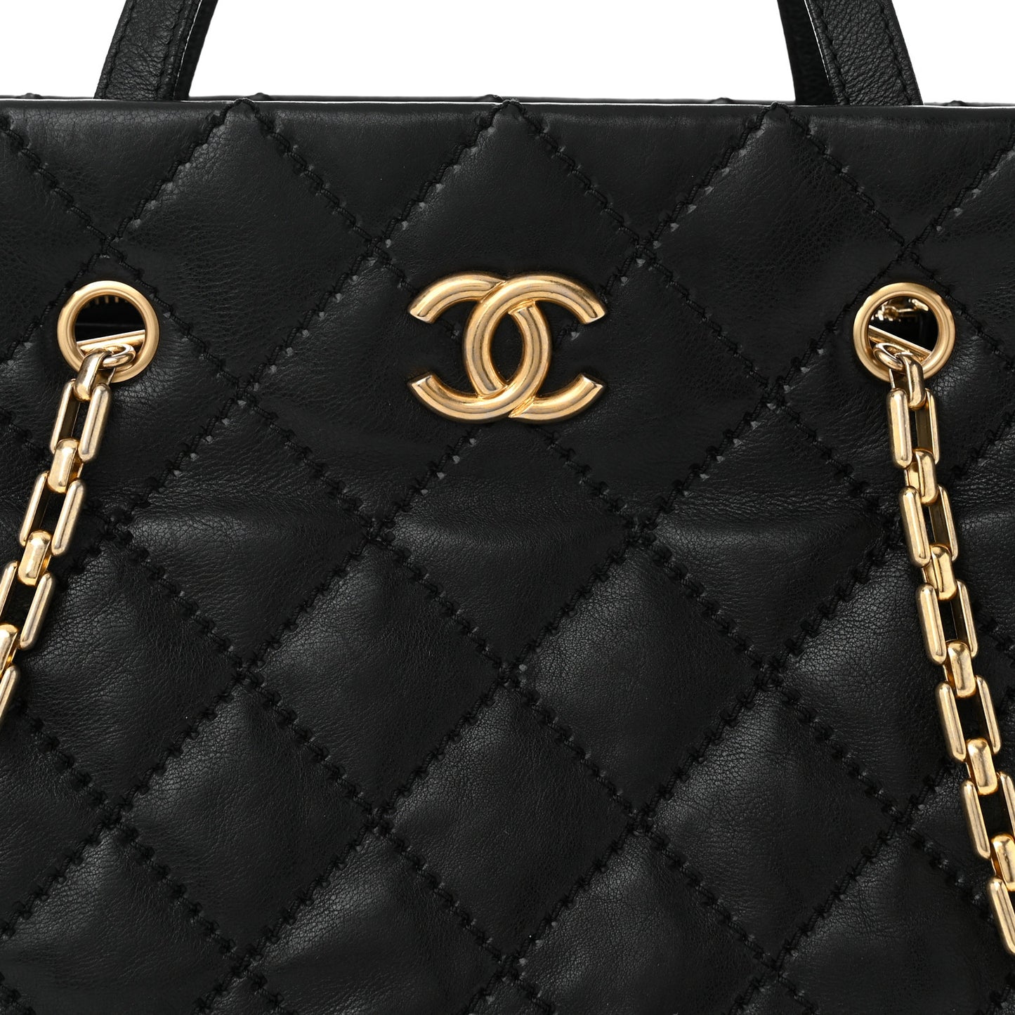 Calfskin Quilted Large Retro Chain Tote Black
