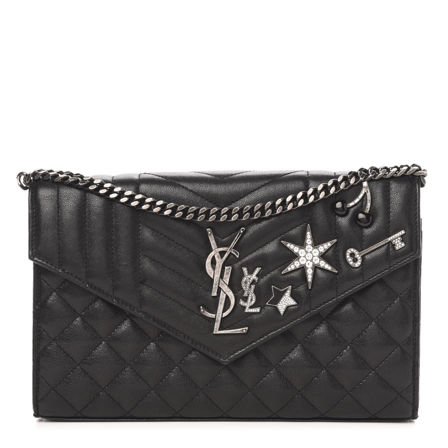 Saint Laurent Lambskin Mixed Matelasse Monogram Charms Chain Wallet Black 1 of 11