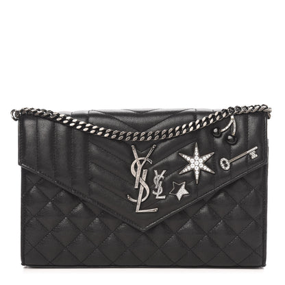 Saint Laurent Lambskin Mixed Matelasse Monogram Charms Chain Wallet Black 1 of 11