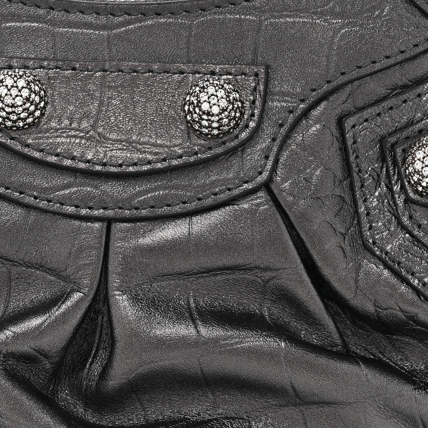 Balenciaga Metallic Calfskin Crocodile Embossed Crystal Le Cagole Shoulder Bag XS Gunmetal 9 of 11