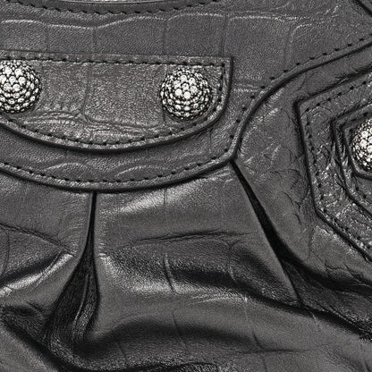 Balenciaga Metallic Calfskin Crocodile Embossed Crystal Le Cagole Shoulder Bag XS Gunmetal 9 of 11