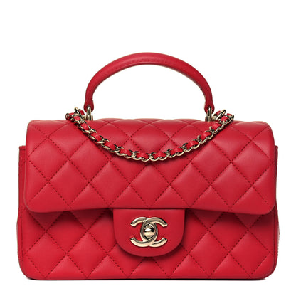 Chanel Lambskin Quilted Mini Top Handle Rectangular Flap Red 1 of 8