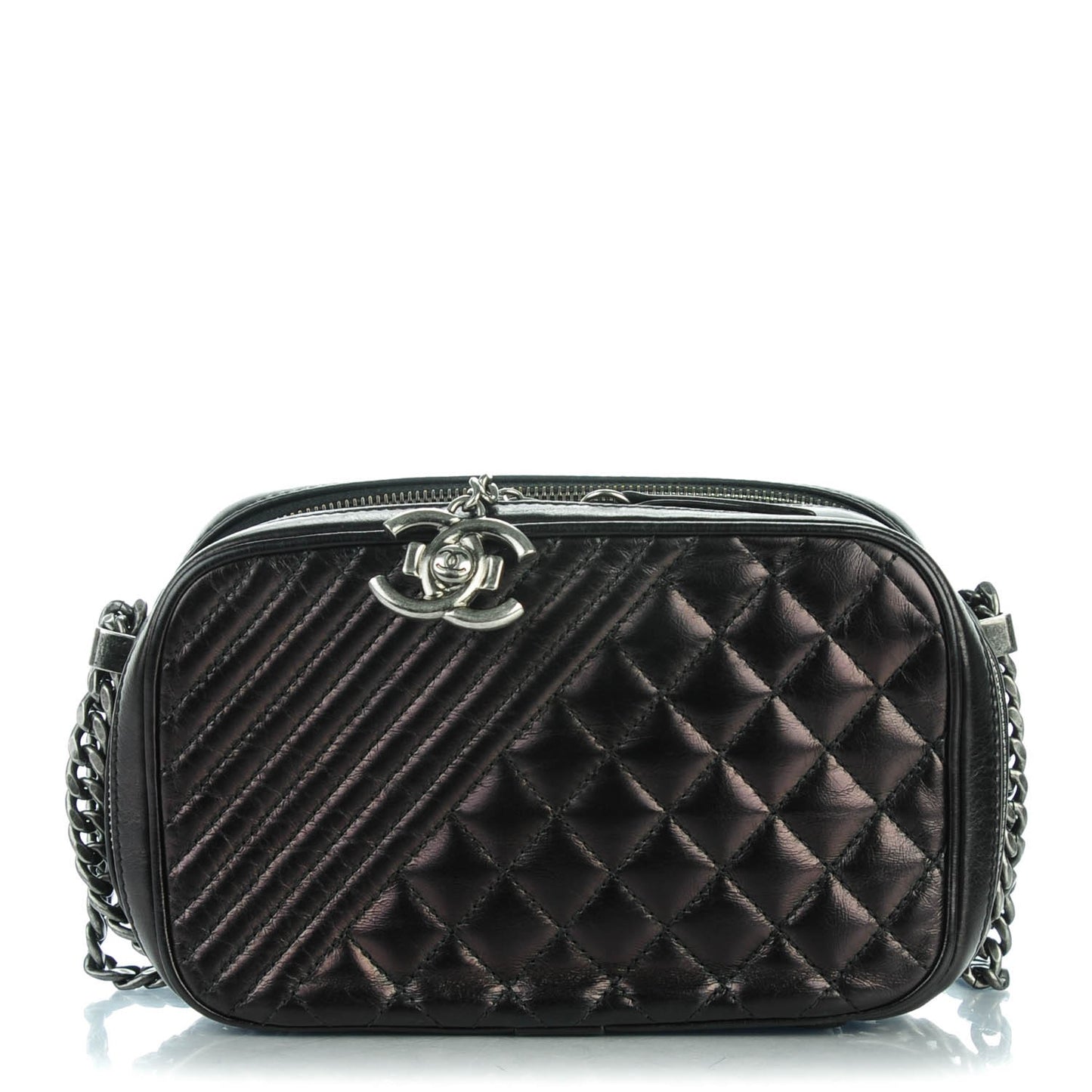 Glazed Calfskin Small Coco Boy Camera Case Black