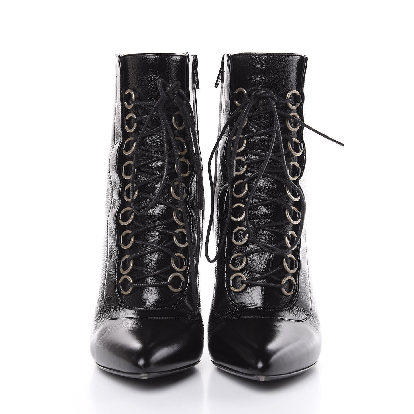 Shiny Calfskin Fetish Lace Up Ankle Boots 40 Black