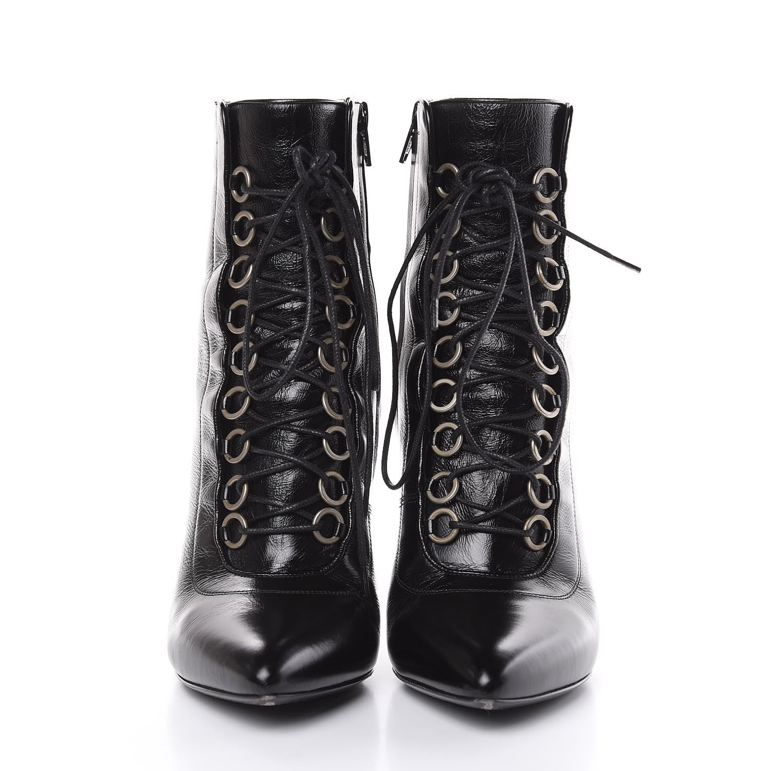 Saint Laurent Shiny Calfskin Fetish Lace Up Ankle Boots 40 Black 2 of 10